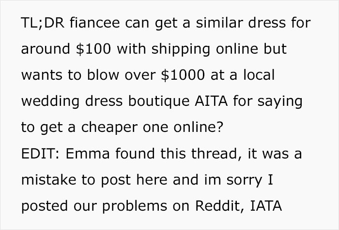 Man Digs A Hole Of Lies While Whining About Fiancée's Wedding Dress Online, She Leaves Him Man Digs A Hole Of Lies While Whining About Fiancée's Wedding Dress Online, She Leaves Him