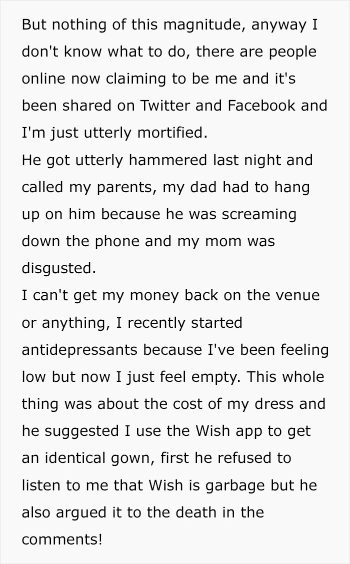 Man Digs A Hole Of Lies While Whining About Fiancée's Wedding Dress Online, She Leaves Him Man Digs A Hole Of Lies While Whining About Fiancée's Wedding Dress Online, She Leaves Him