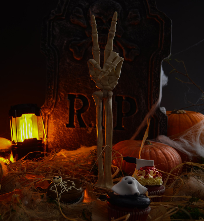 Skeleton hand doing sign