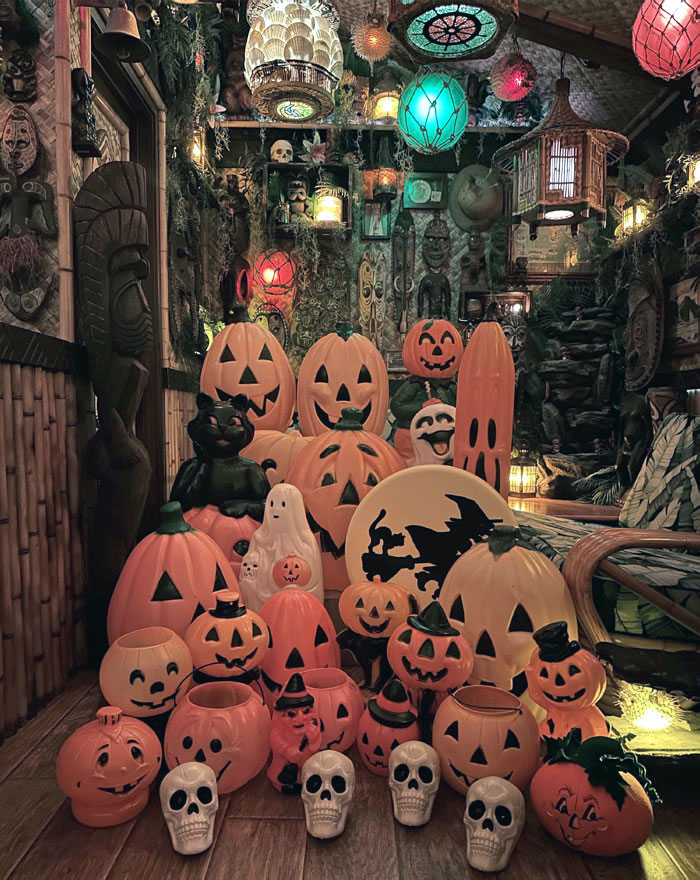 Our Home Tiki Bar Is Getting Ready For Its Annual Transformation To Halloween Tonight. Crazy To See How Our Collection Has Grown This Year