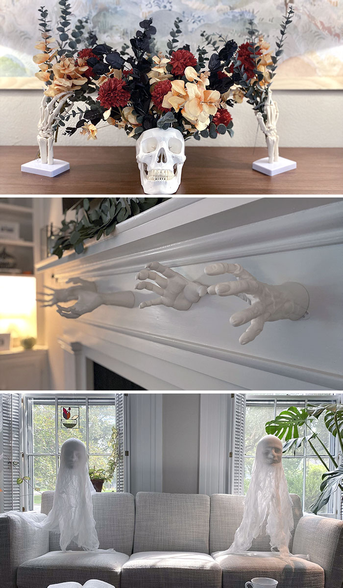 A Few Of My Favorite Halloween Decorations. I Made The Ghosts And Floral Skull