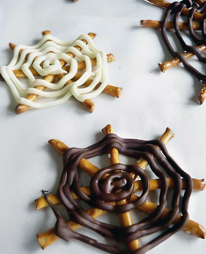 Chocolate Pretzel Spider Webs