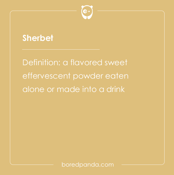 Definition of sherbet on a beige background, one of the hard spelling bee words from the spelling bee words list.