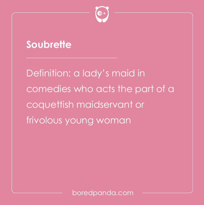 Soubrette definition card from hard spelling bee words, describing a coquettish maidservant or frivolous young woman.