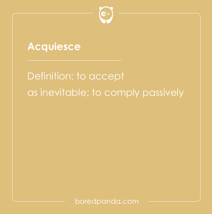 Flashcard showing the hard spelling bee word Acquiesce with its definition on a beige background from a spelling bee words list.