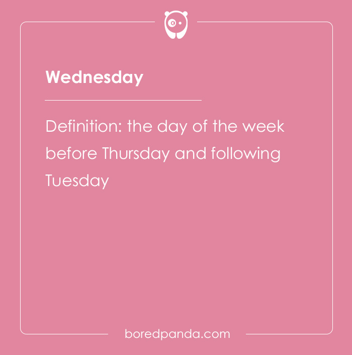 Wednesday spelling bee word card with definition shown on a pink background from hard spelling bee words list.