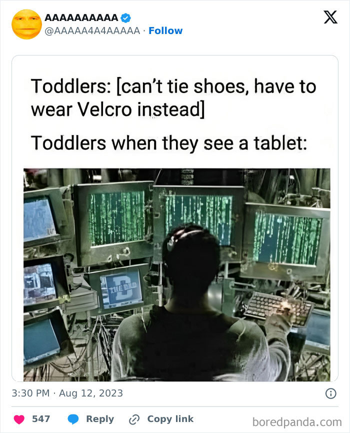 Cursed meme showing a toddler humorously portrayed as a hacker with multiple screens, referencing tech-savvy kids.