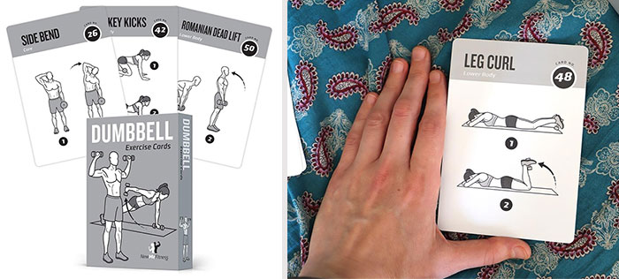 Newme Fitness Dumbbell Workout Cards: Offering 50 easy-to-follow routines and custom workout options that make home exercising effective and hassle-free for all fitness levels.