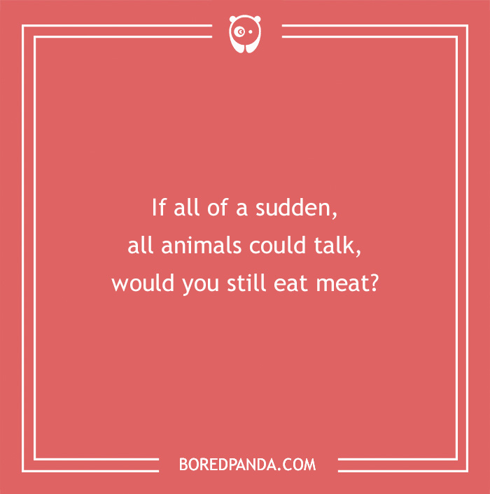 Hypothetical question about talking animals in white text on a red background.