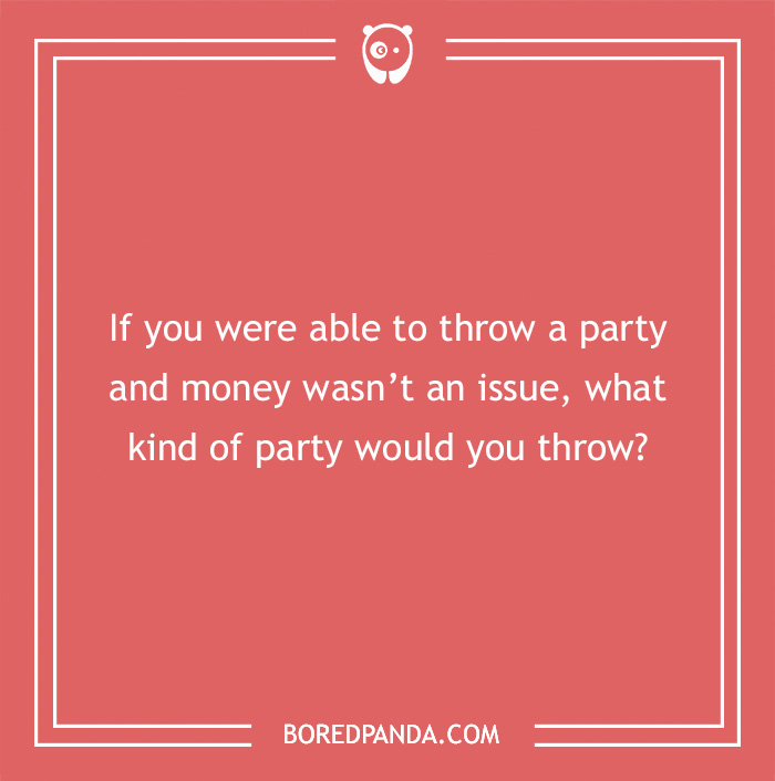 Hypothetical question on a coral background asking about party preferences with unlimited budget.