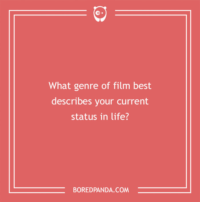 Hypothetical question about life status in film genre format on a red background.