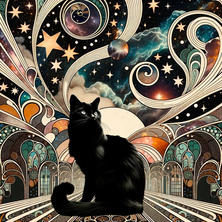 Art Nouveau Black Cat
