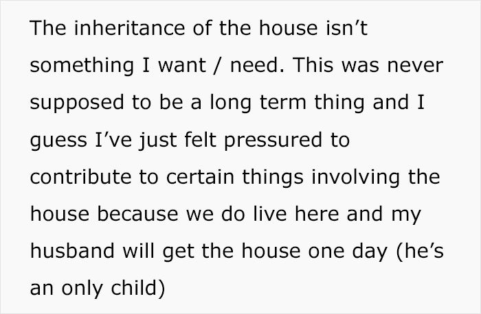 Text discussing inheritance pressure from in-laws and husband refusing to support wife treated like a maid by parents.