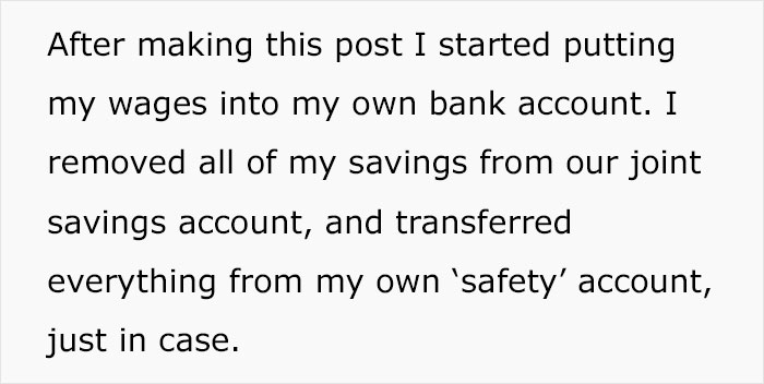 Text post about a wife leaving her husband after he refuses to stand up to parents who treat her like a maid.