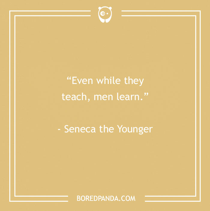 Quote from Seneca the Younger on a beige background, emphasizing lifelong learning.