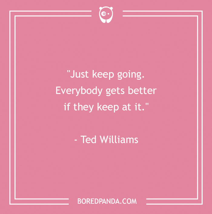 Inspirational sports quote by Ted Williams on a pink background.