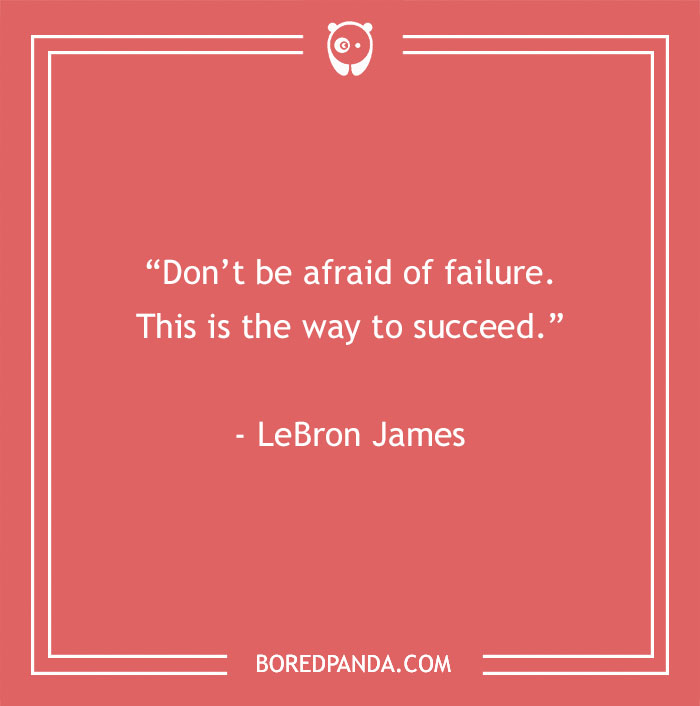 Inspirational sports quote by LeBron James on a red background, emphasizing success through embracing failure.