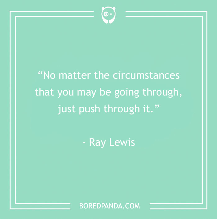 Inspirational sports quote by Ray Lewis on perseverance, featured on a teal background.