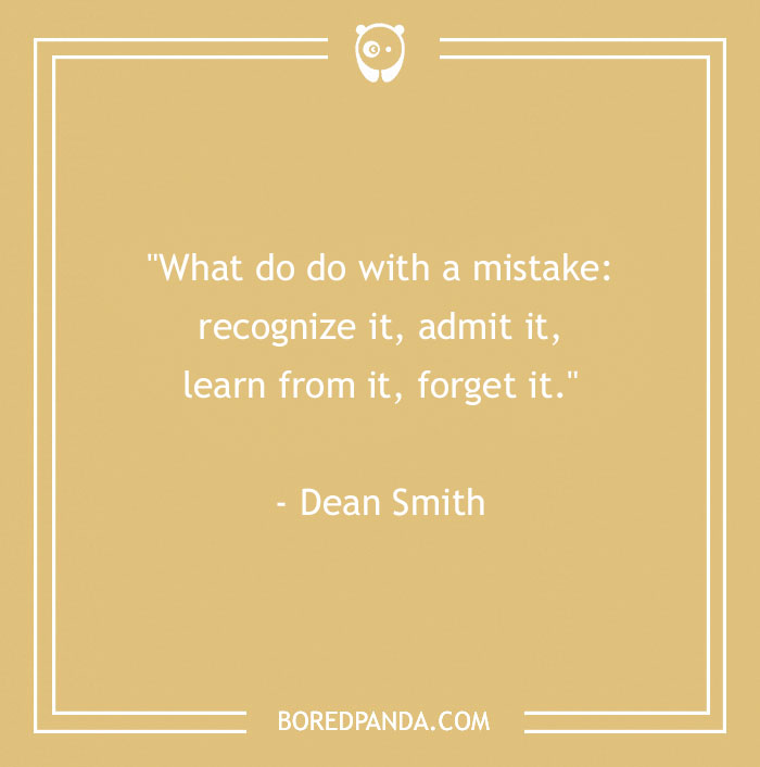 Inspirational sports quote by Dean Smith about learning from mistakes on a tan background.