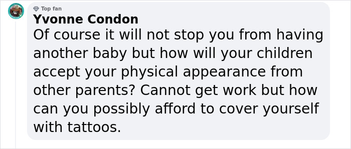 User comment discussing tattoos and employment issues. User comment discussing tattoos and employment issues.