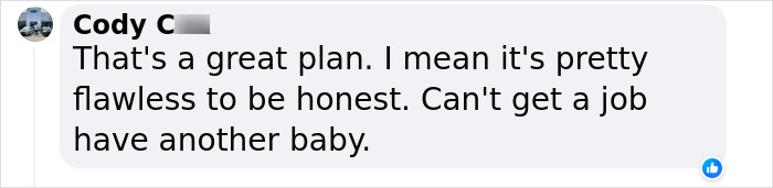 A Facebook comment discussing unemployment and parenting strategies. A Facebook comment discussing unemployment and parenting strategies.