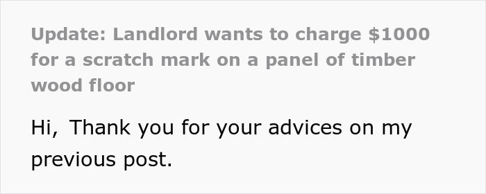 “We Didn’t Agree With Paying $1,000”: Landlord Demands Compensation For A Scratch On The Floor “We Didn’t Agree With Paying $1,000”: Landlord Demands Compensation For A Scratch On The Floor