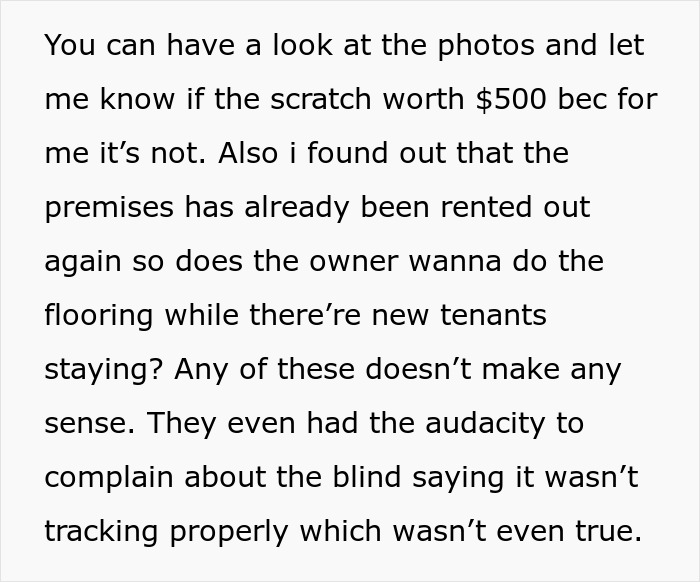 “We Didn’t Agree With Paying $1,000”: Landlord Demands Compensation For A Scratch On The Floor “We Didn’t Agree With Paying $1,000”: Landlord Demands Compensation For A Scratch On The Floor
