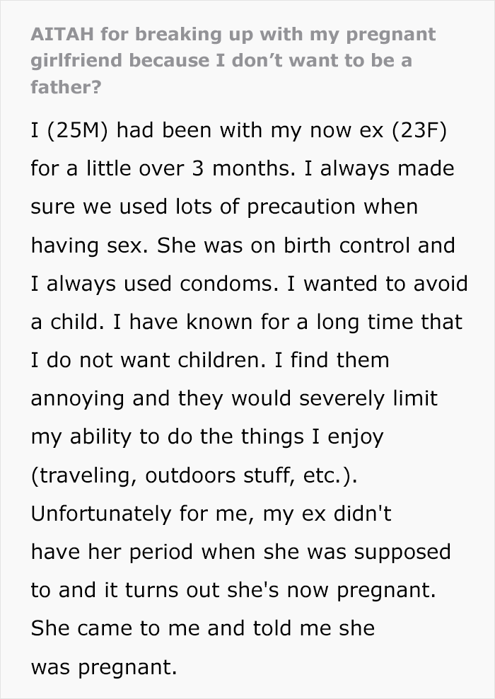 Guy Breaks Up With GF Of 3 Months Because She's Pregnant And He Doesn't Want To Be A Dad
