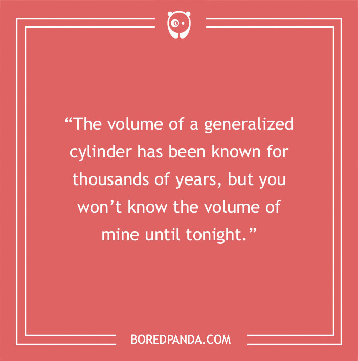 Text on red background featuring a math pick-up line about the volume of a cylinder.