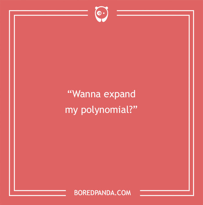 Red square with a pick-up line: "Wanna expand my polynomial?" in white text, math humor theme.