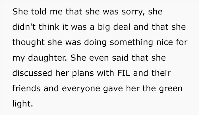 Apology from mother-in-law explaining her intentions regarding the huge tattoo on her daughter's chest gift.