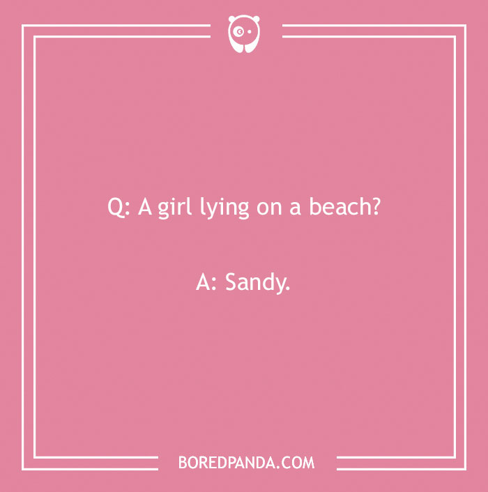 Name jokes on a pink background featuring a pun about Sandy. - 7