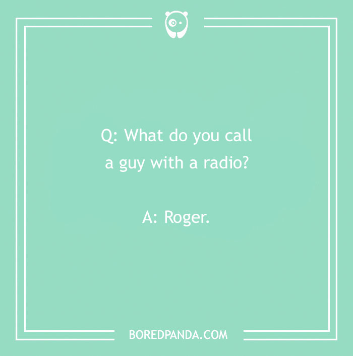 Funny name joke with the punchline "Roger" on a mint-green background.