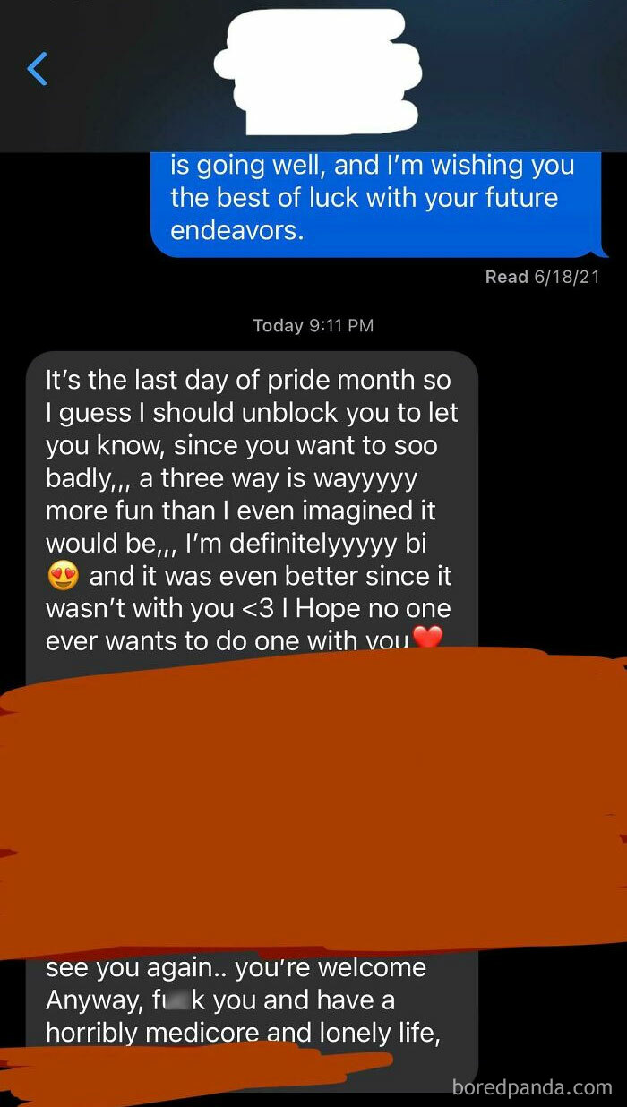 Ex Gfs Last Message I Ever Read. She Really Went Out Of Her Way To Take A Stab. Never Responded. Blocked Out Identifying Info