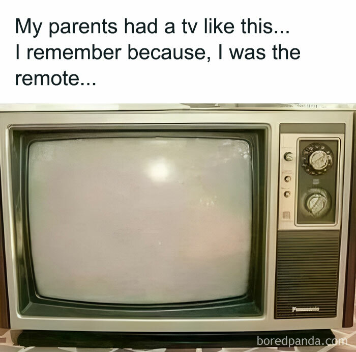 Old-fashioned TV with knobs and a nostalgic caption highlighting people getting old faster than expected.