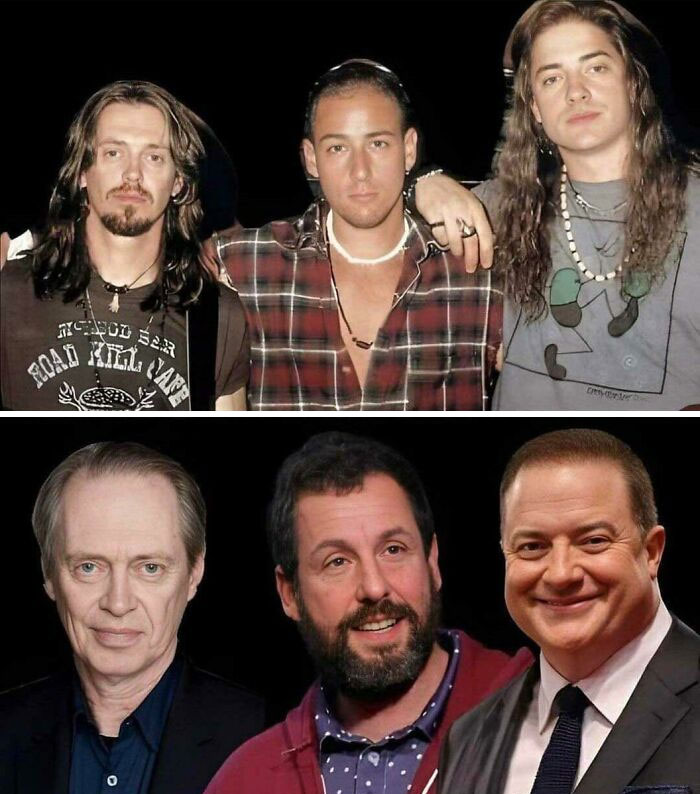 Before and after photos of three men showing the effects of getting old faster than expected in painfully funny pics.