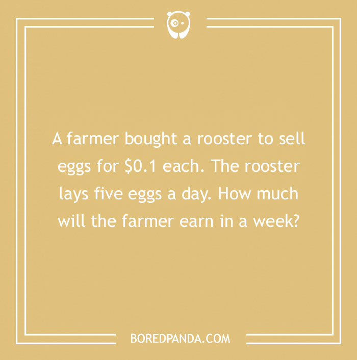 Rooster number riddle posing a clever twist involving egg sales.