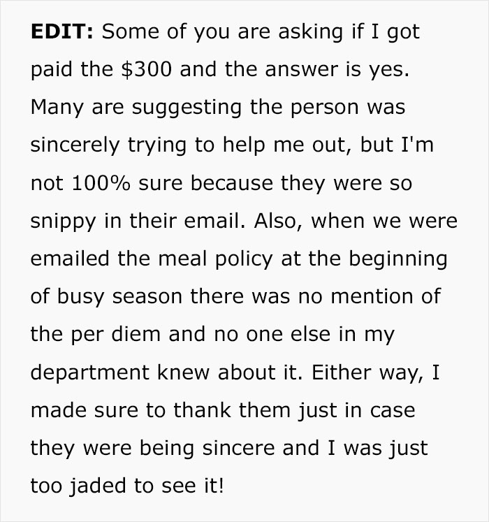 Employee Told To &ldquo;Actually Read The Company Policy&rdquo; Maliciously Complies, Gets Extra $300