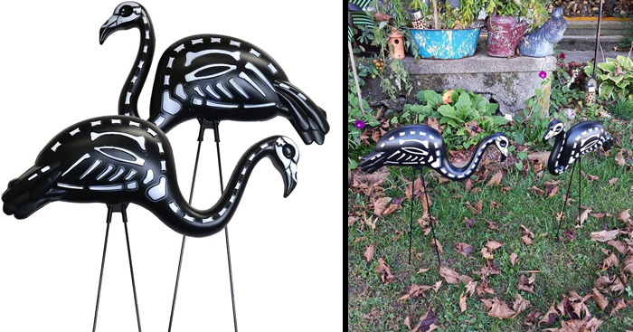 GIFTEXPRESS 2-Pack Halloween Black Flamingo Skeleton: Add a touch of Hawaiian Halloween horror to your outdoor decor!