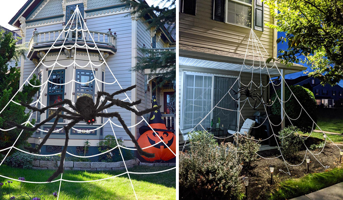 Ocato Halloween Spider Web + Giant Spider Decoration: Create A Vivid And Terrifying Centerpiece For Your Outdoor Halloween Decor, Sure To Win Attention From Trick-Or-Treaters And Give Your Neighbors A Fright.
