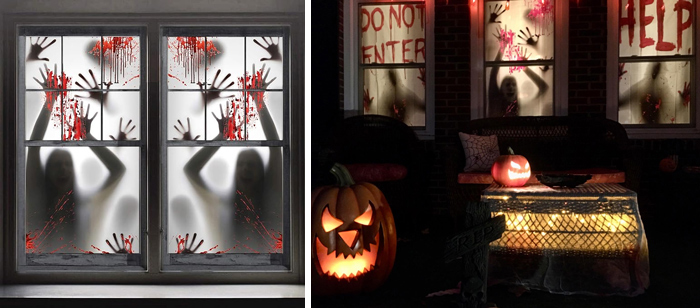 FUNNISM 2pcs Halloween Haunted House Window Door Cover Decoration: Perfect for scaring passersby and creating a spooky entry to your home.