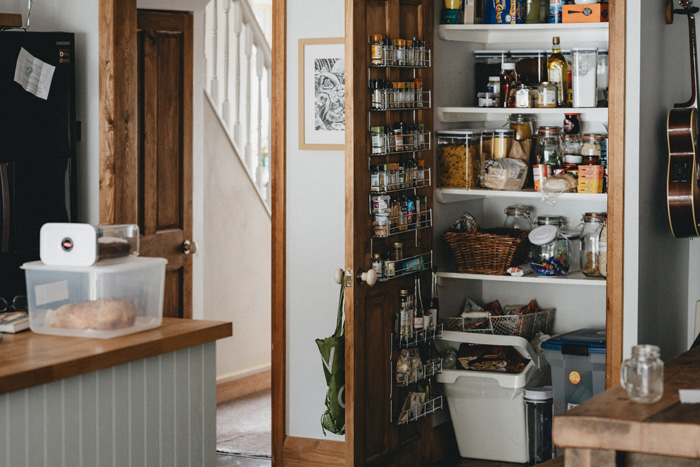 Pantry with groceries on the kitchen