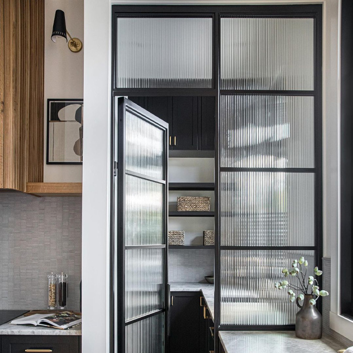 Black door with frosted glass 