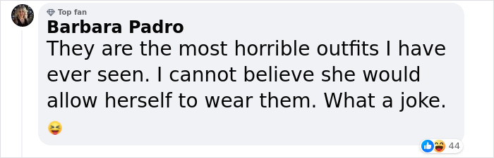Comment criticizing Bianca Censori's outfits by a secret team of designers.