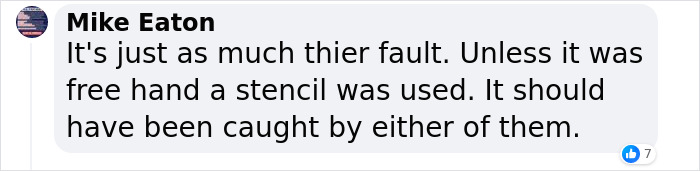 Comment discussing a tattoo blunder, mentioning fault and stencil use, related to a viral TikTok incident.