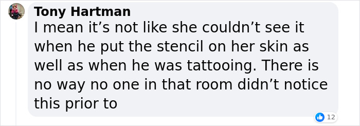 Social media comment discussing a tattoo blunder, leading to an artist's existential crisis.