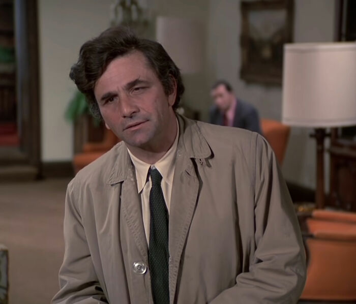 Columbo wearing gray coat