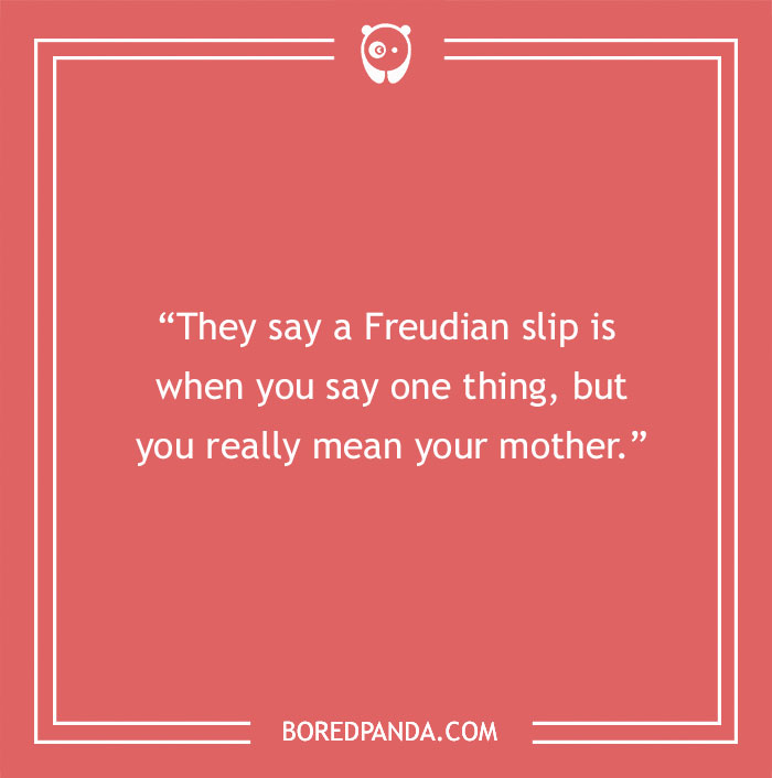 Funny smart joke about Freudian slips on a red background.