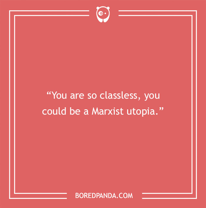 Funny smart joke about being "classless" like a Marxist utopia on a red background.
