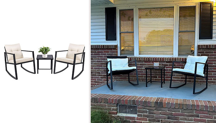 Outdoor Oasis: Turn Your Porch Into A Paradise With The Rocking Bistro Set - Perfect For Sharing Drinks And Dialogues, All Set For A Gentle Rock Into Serenity!